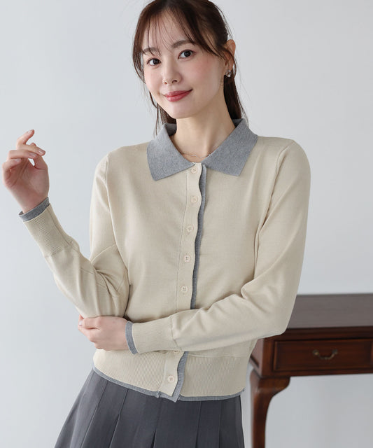 レイヤードポロ襟カーディガン