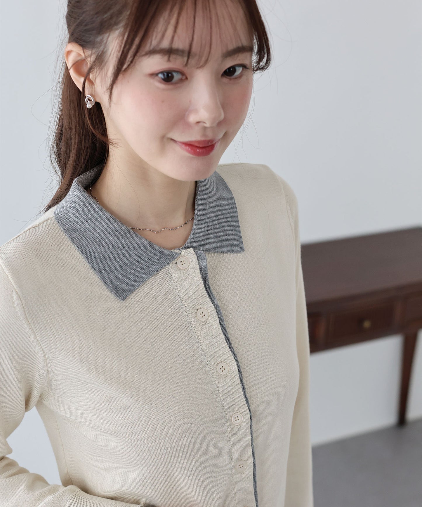 【早割5％OFF】レイヤードポロ襟カーディガン