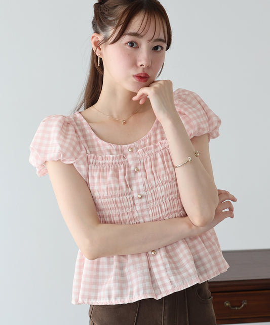 【早割5％OFF】チェックシャーリングブラウス【メール便】