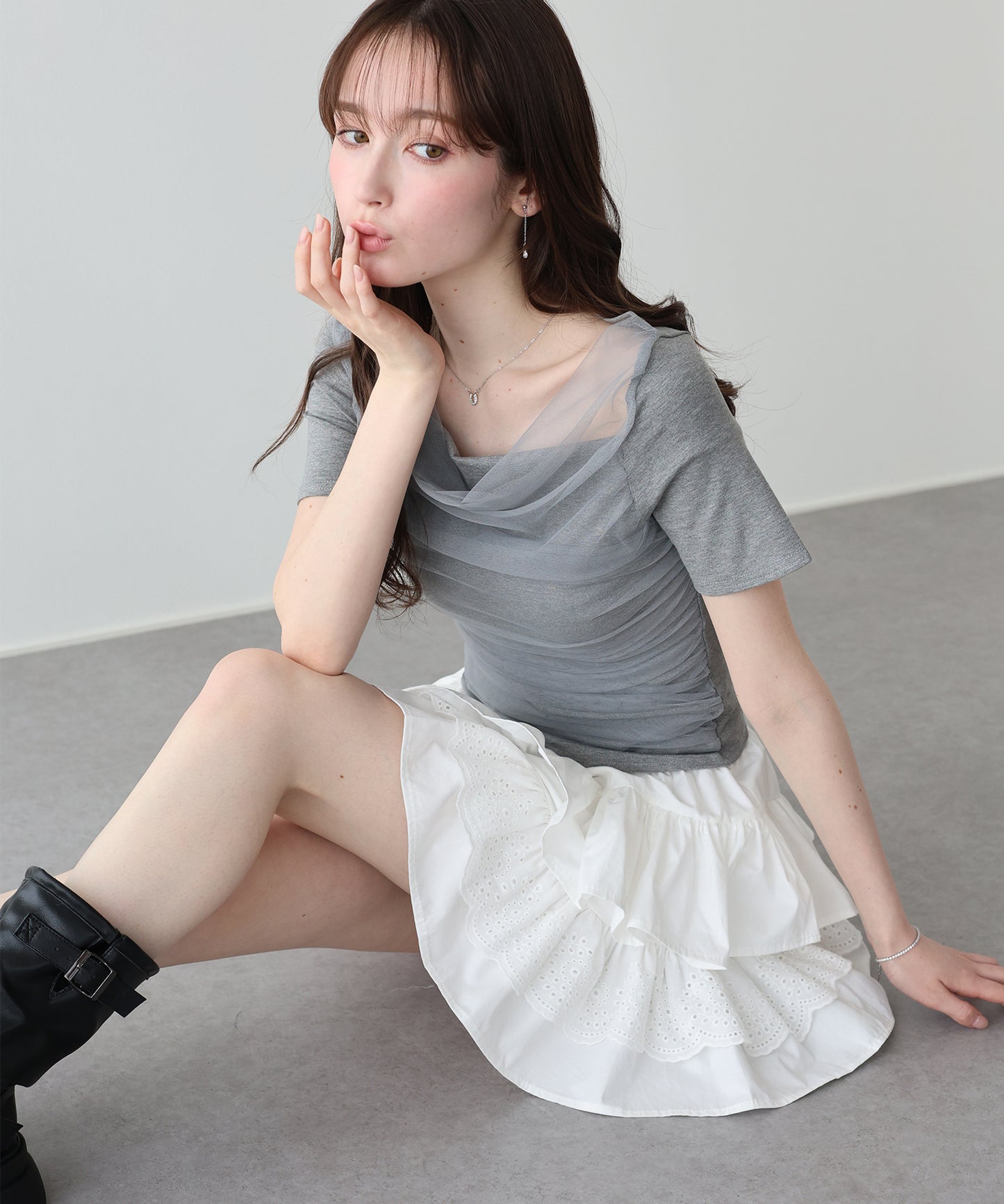 コットンレースフリルミニスカート