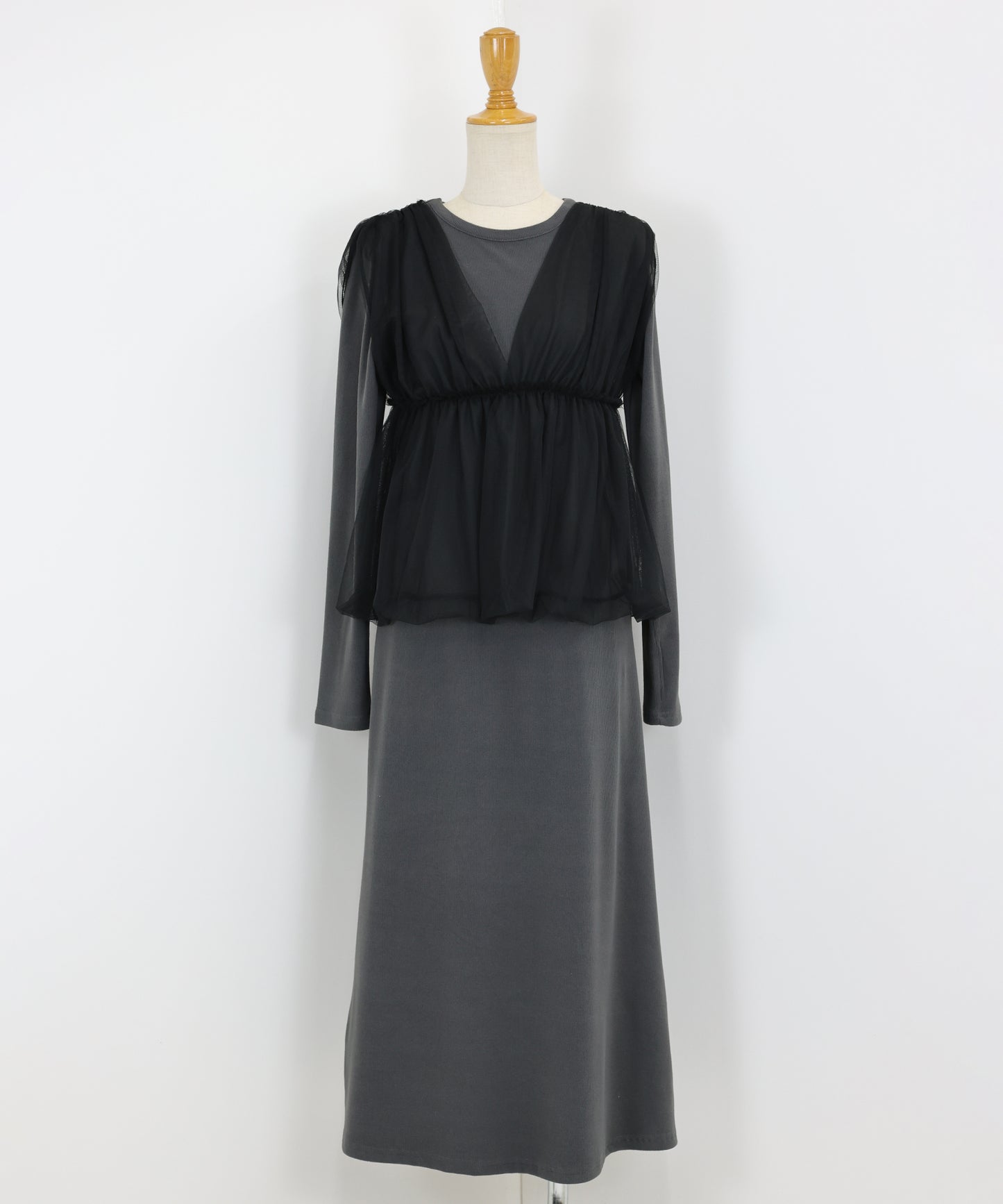 チュールバルーンドッキングワンピース