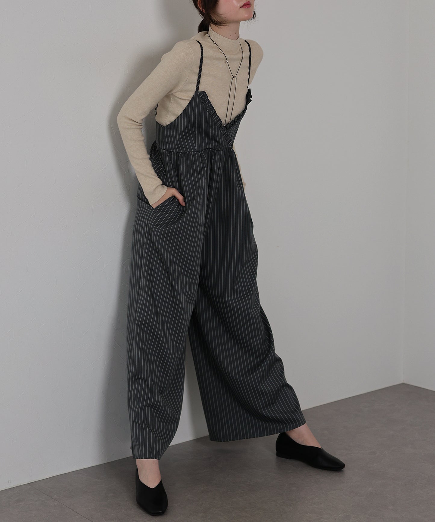 【TIME SALE】[ J by blue ]ピンストライプフリルサロペット