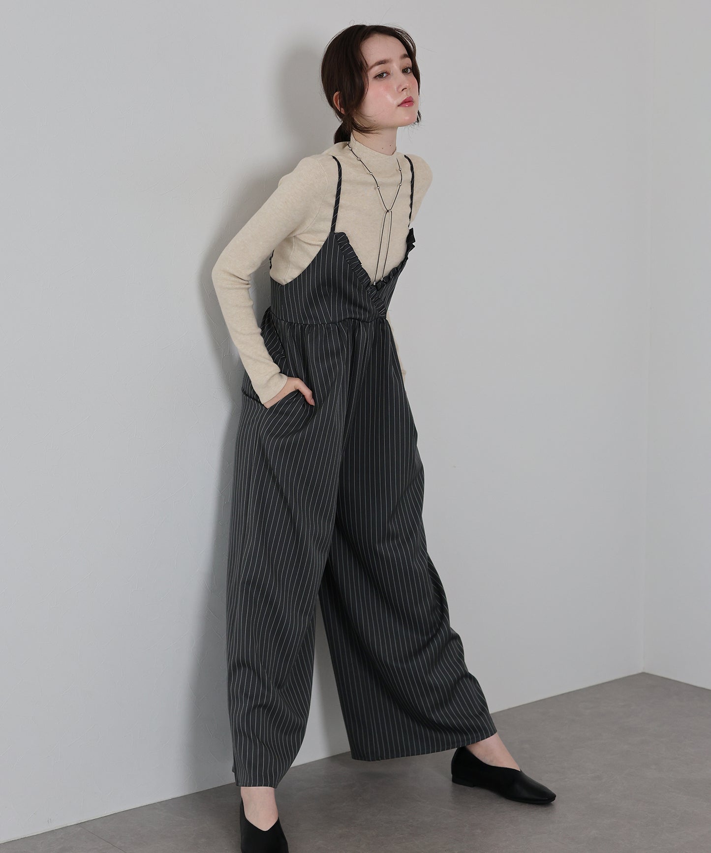 【早割5％OFF】[ J by blue ]ピンストライプフリルサロペット
