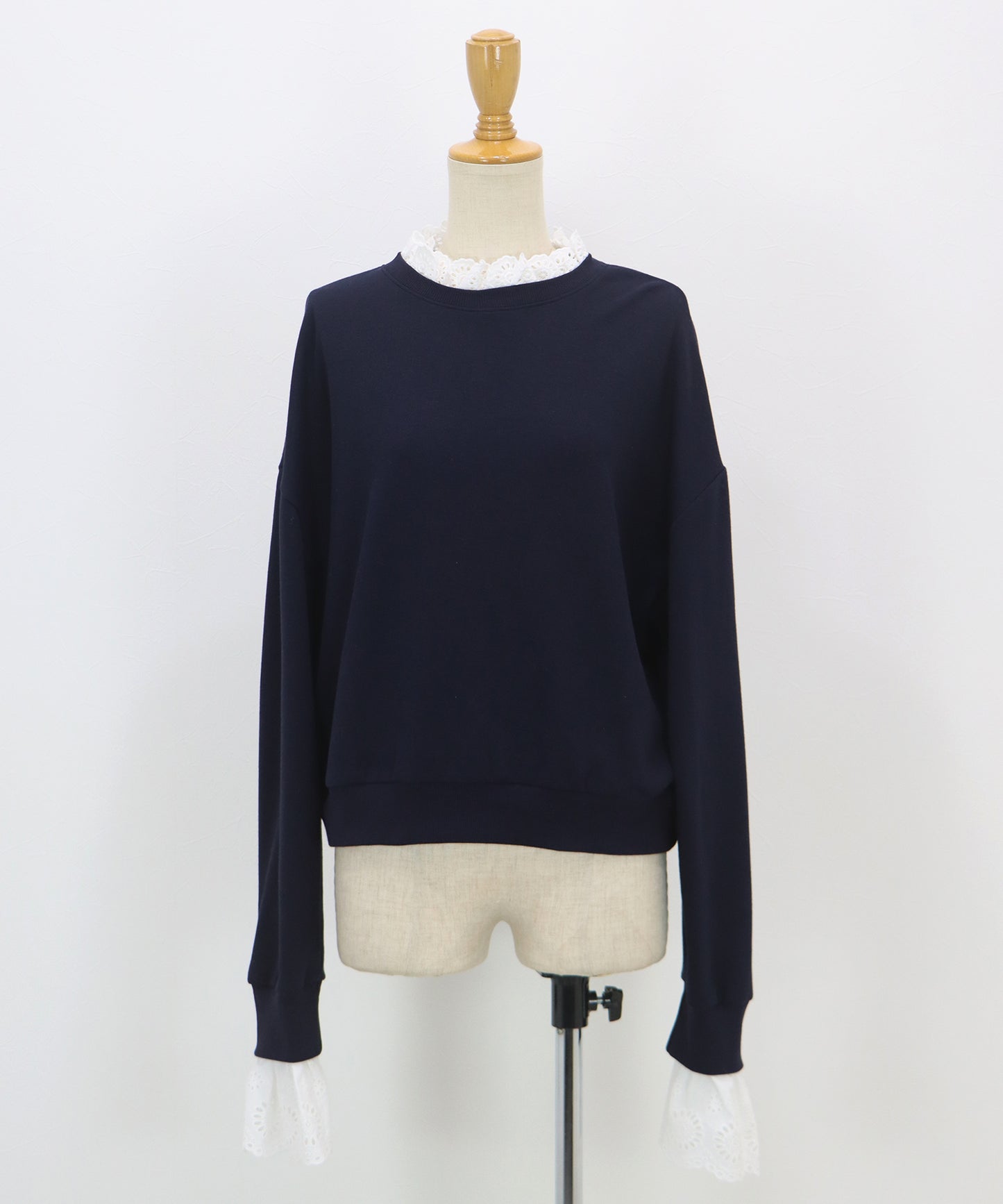 コットンレースレイヤードスウェット