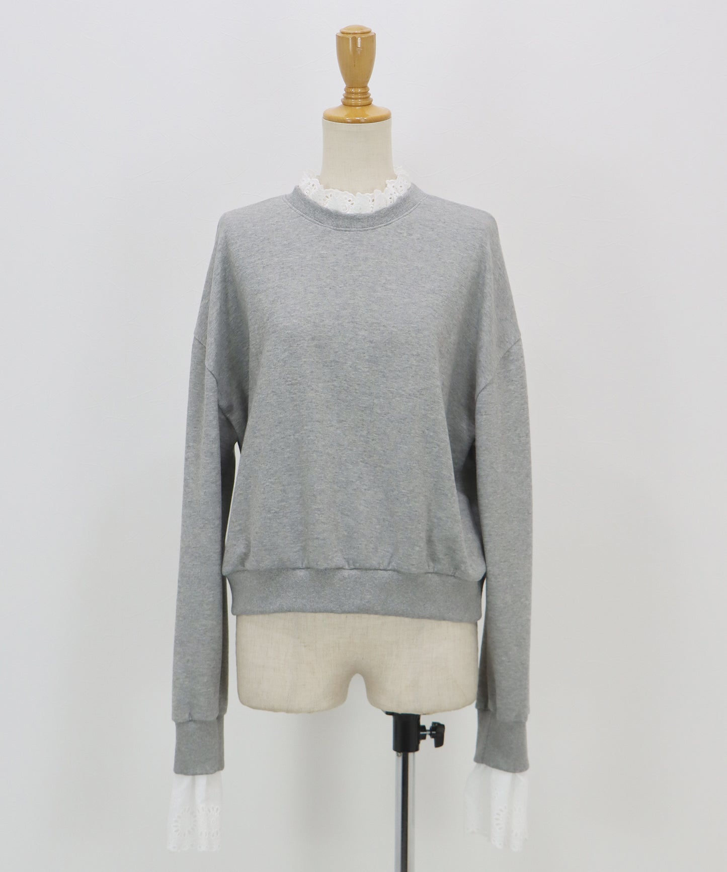 コットンレースレイヤードスウェット