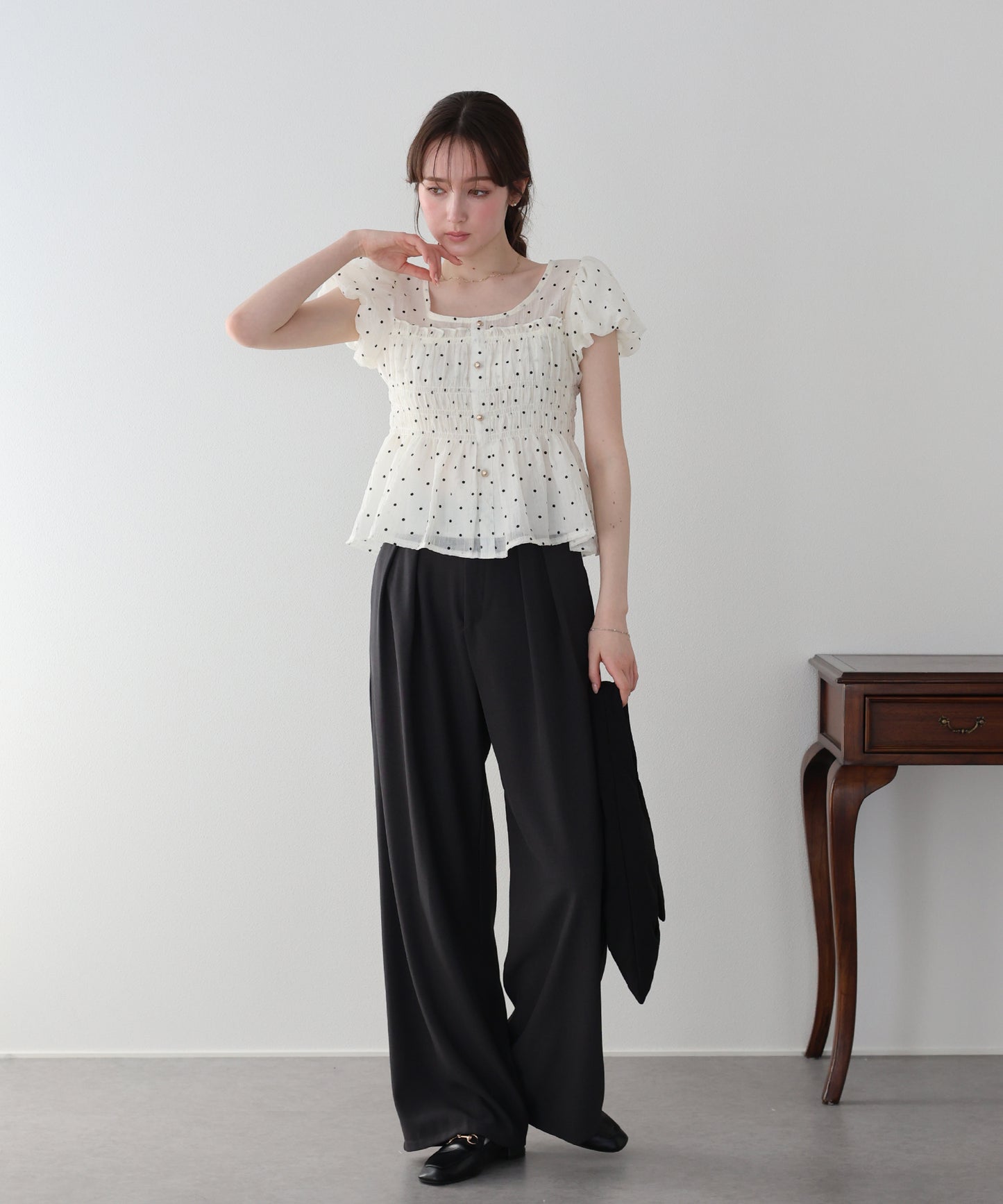 【早割5％OFF】ドットシャーリングブラウス【ネコポス】