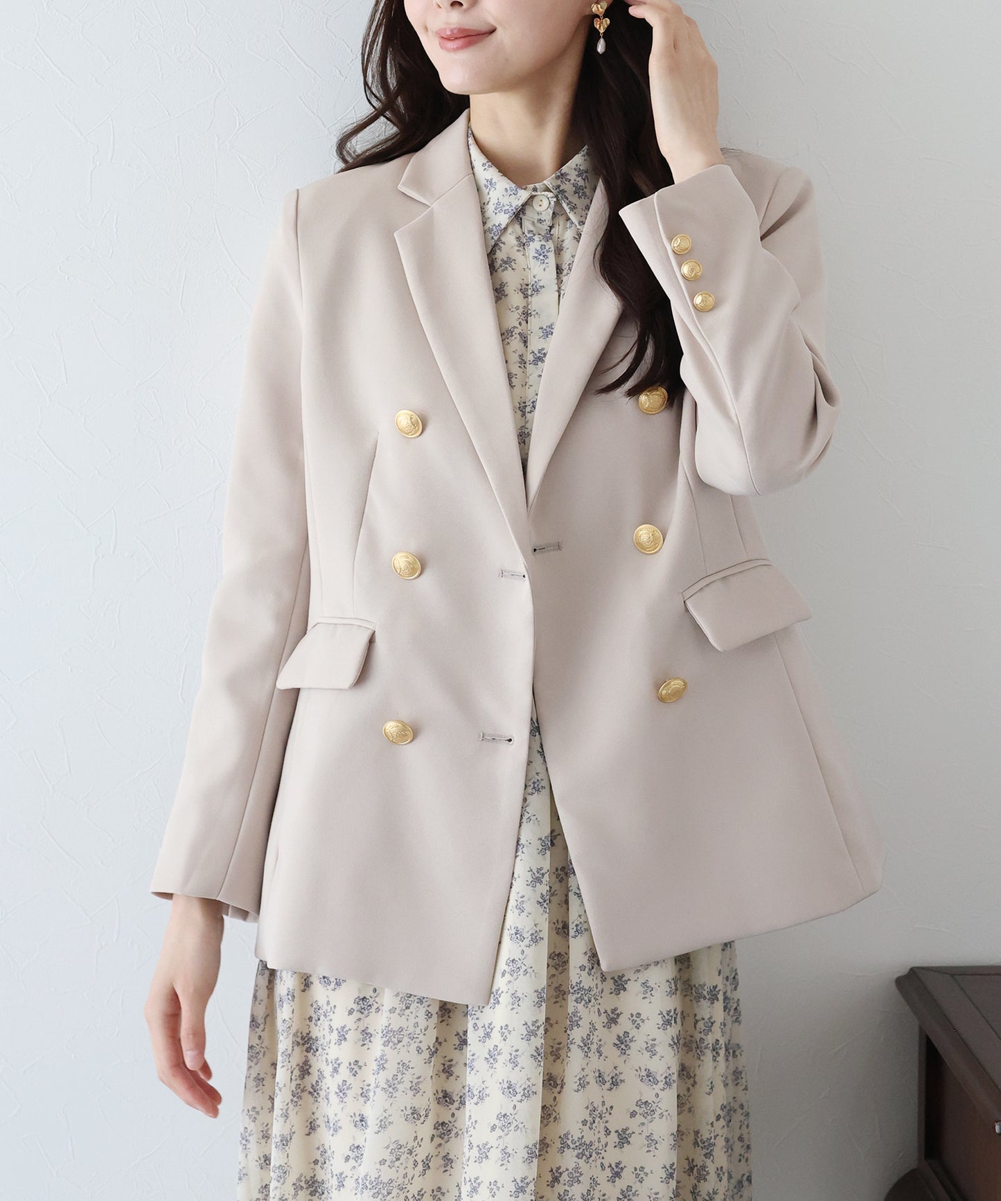 【ウォッシャブル】金ボタンダブルジャケット