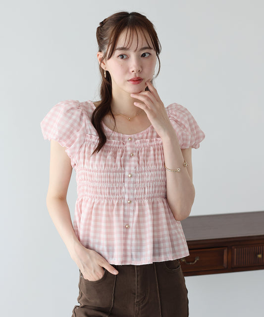 【早割5％OFF】チェックシャーリングブラウス【メール便】