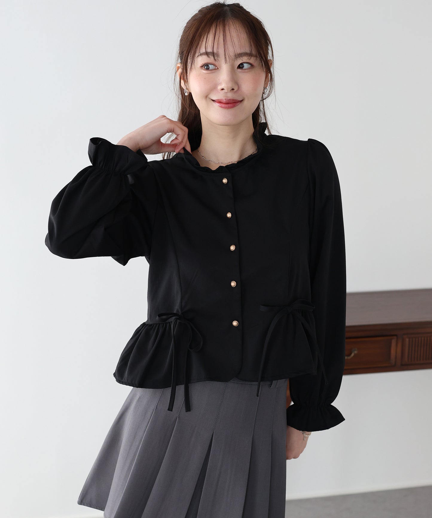 リボンペプラムブラウス【ネコポス】