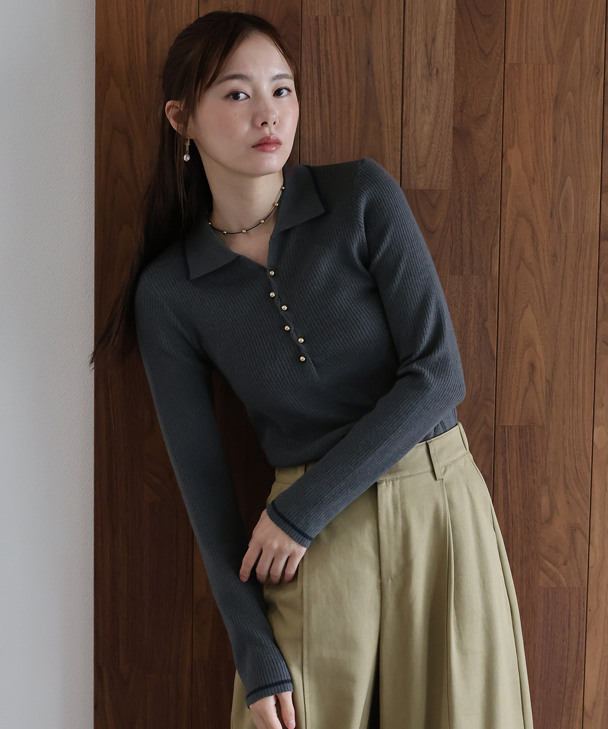 【早割5％OFF】バイカラースキッパーポロニット