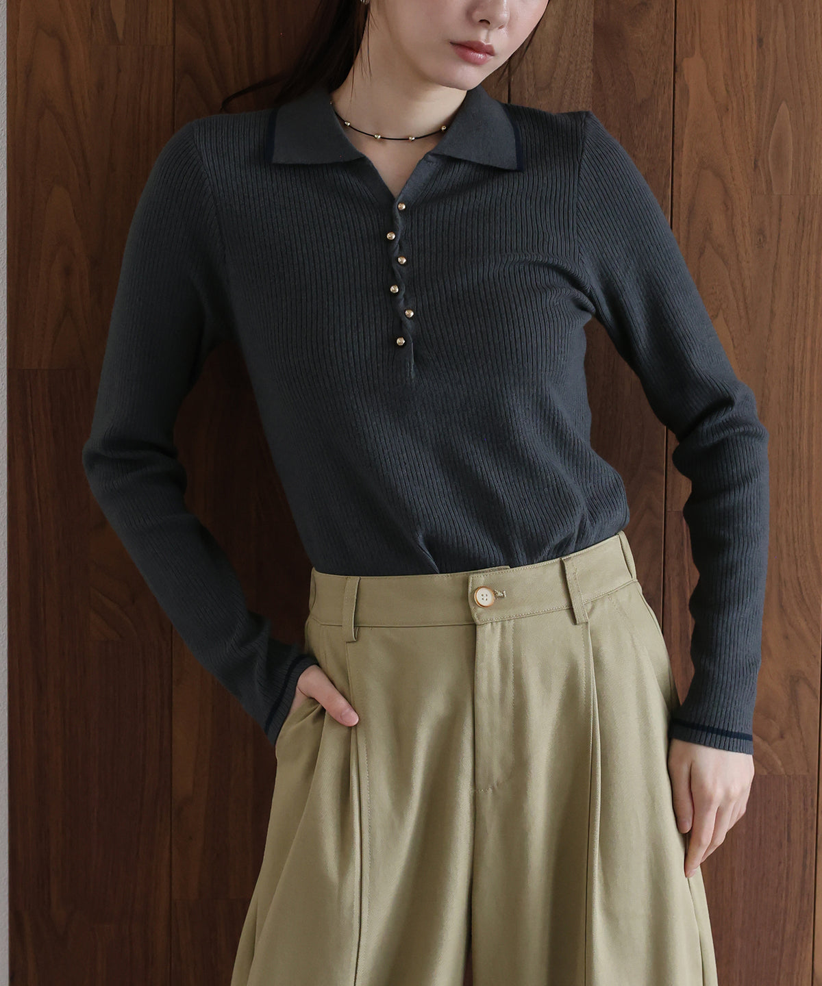 【早割5％OFF】バイカラースキッパーポロニット