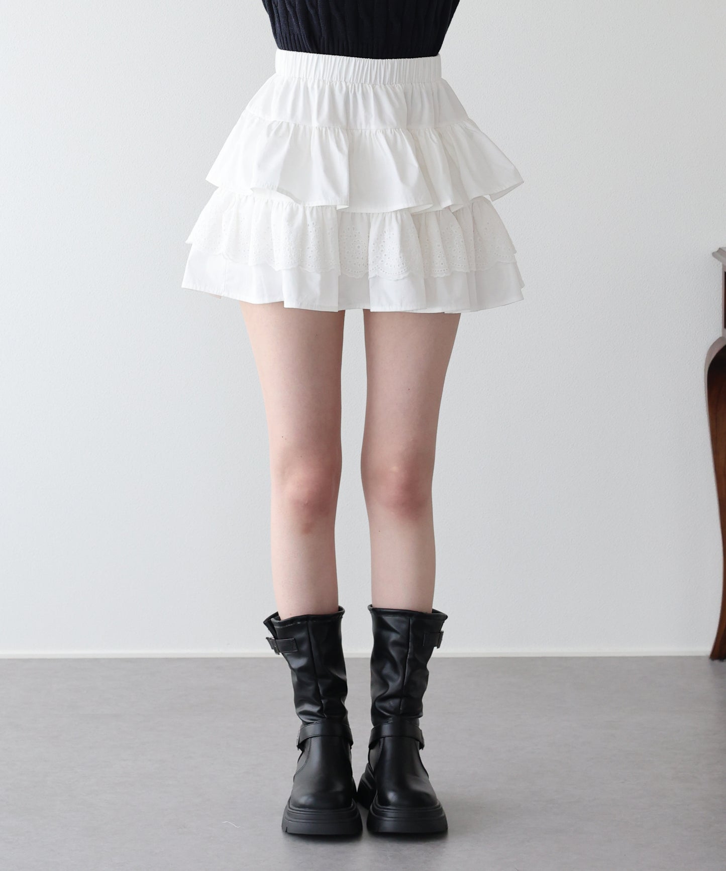 コットンレースフリルミニスカート