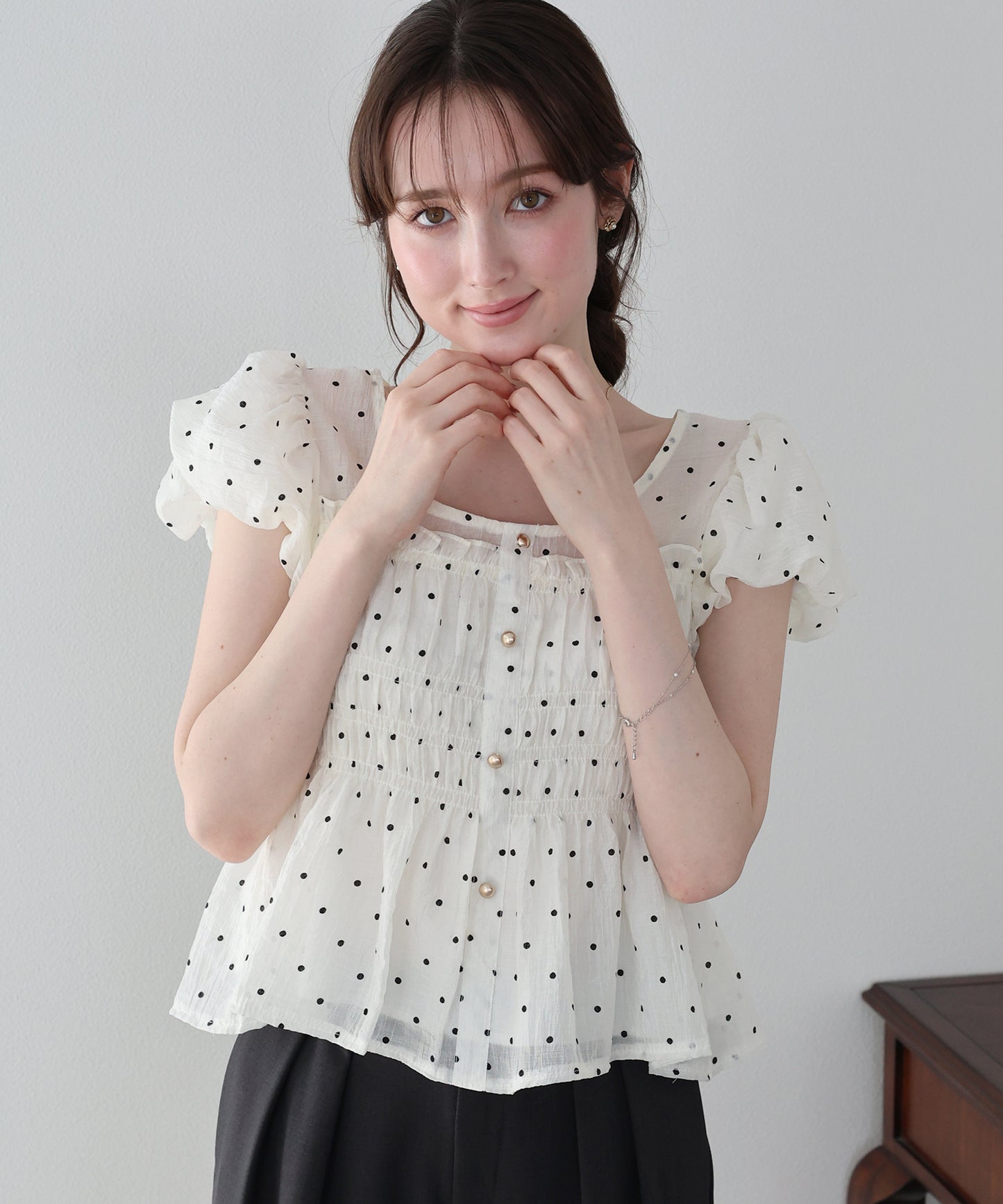 【早割5％OFF】ドットシャーリングブラウス【ネコポス】