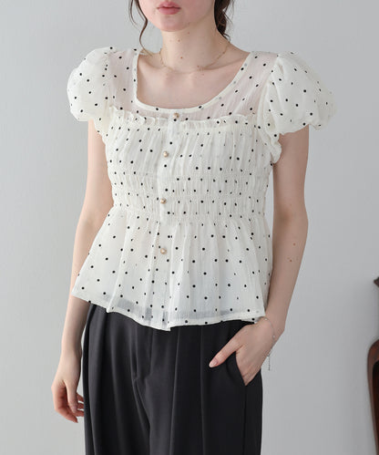 【早割5％OFF】ドットシャーリングブラウス【ネコポス】