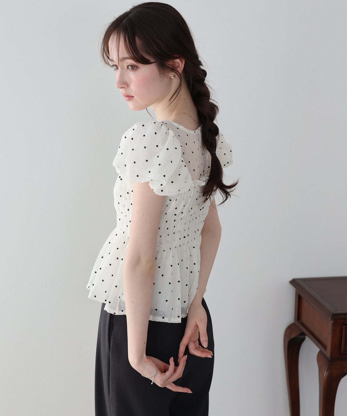 【早割5％OFF】ドットシャーリングブラウス【ネコポス】