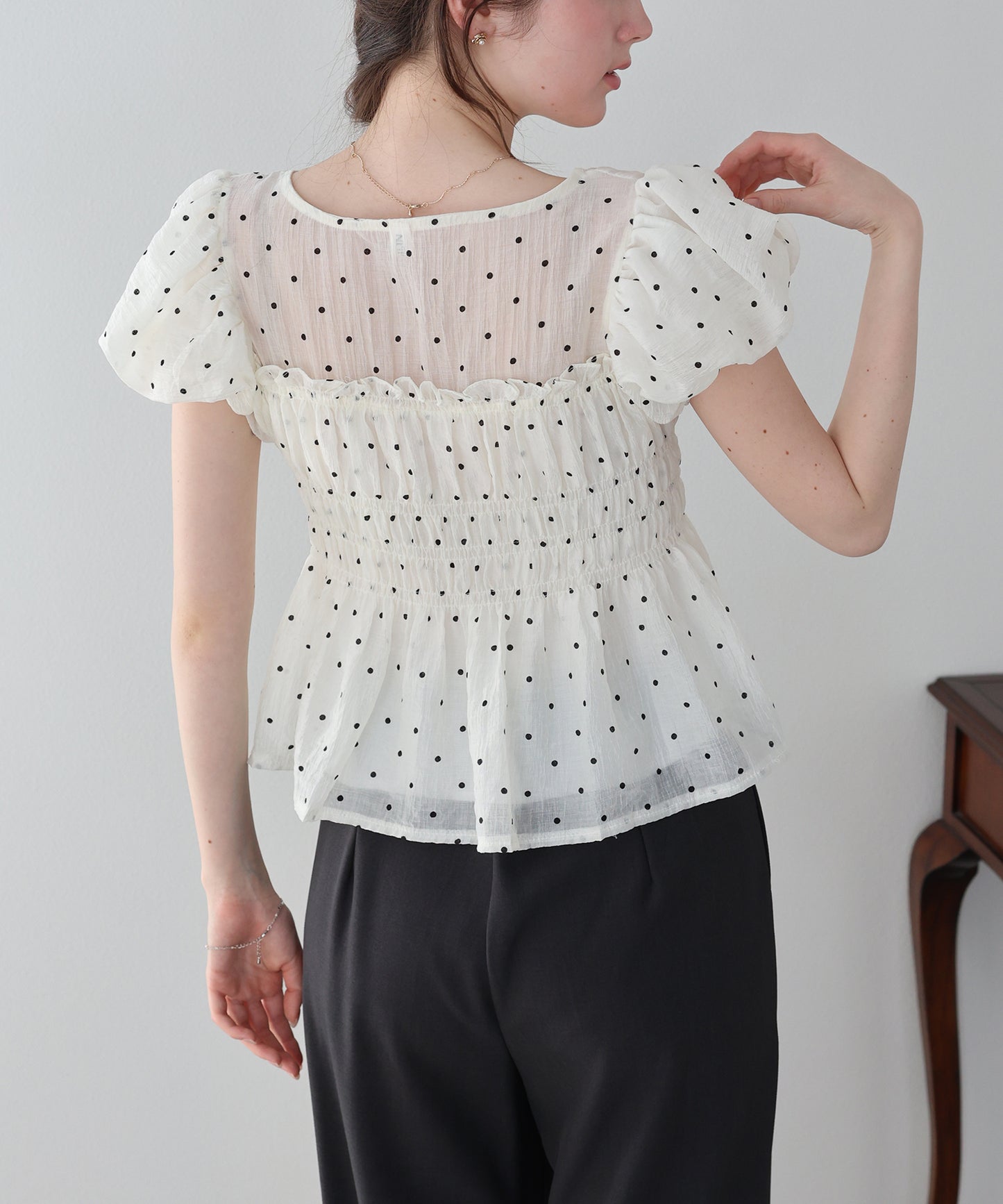 【早割5％OFF】ドットシャーリングブラウス【ネコポス】