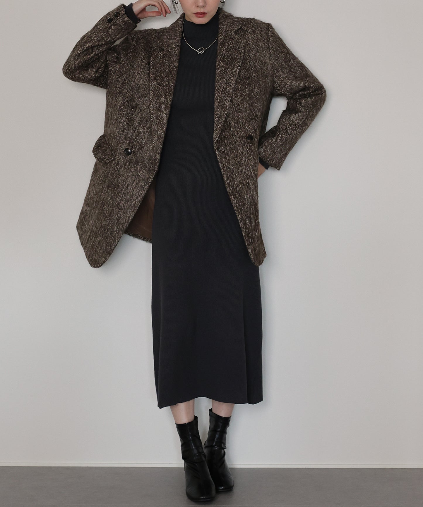 【早割5％OFF】シャギーベスト＆ニットワンピースセットアップ