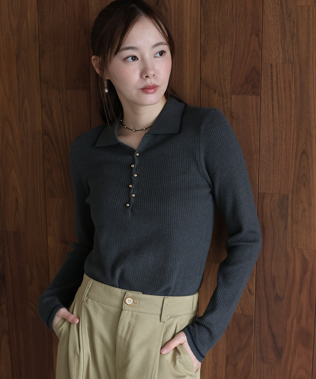 【早割5％OFF】バイカラースキッパーポロニット