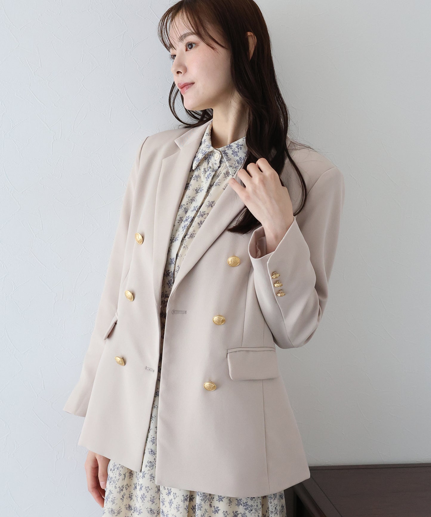 【ウォッシャブル】金ボタンダブルジャケット