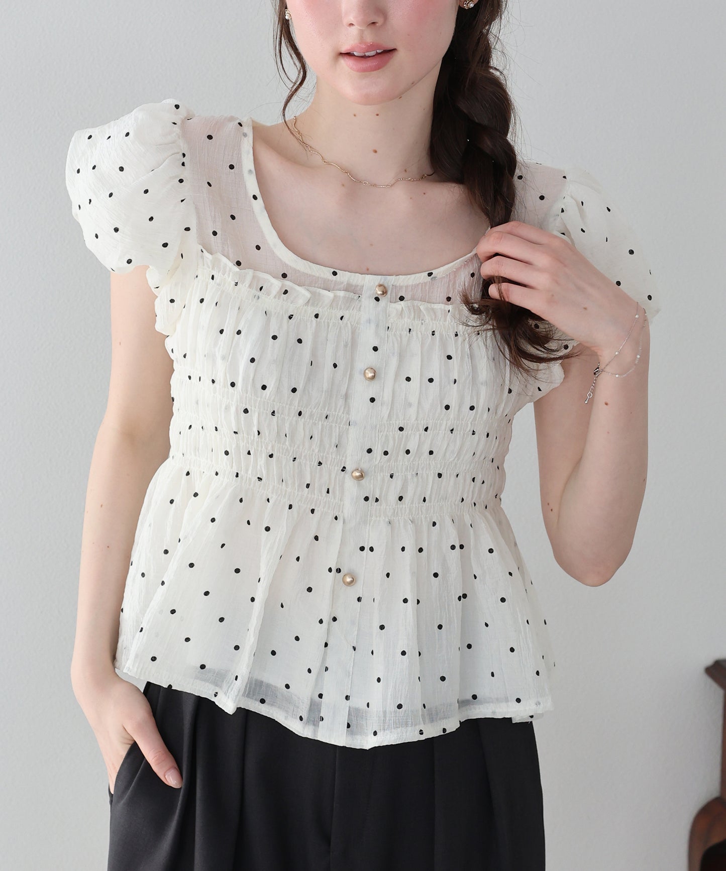 【早割5％OFF】ドットシャーリングブラウス【ネコポス】
