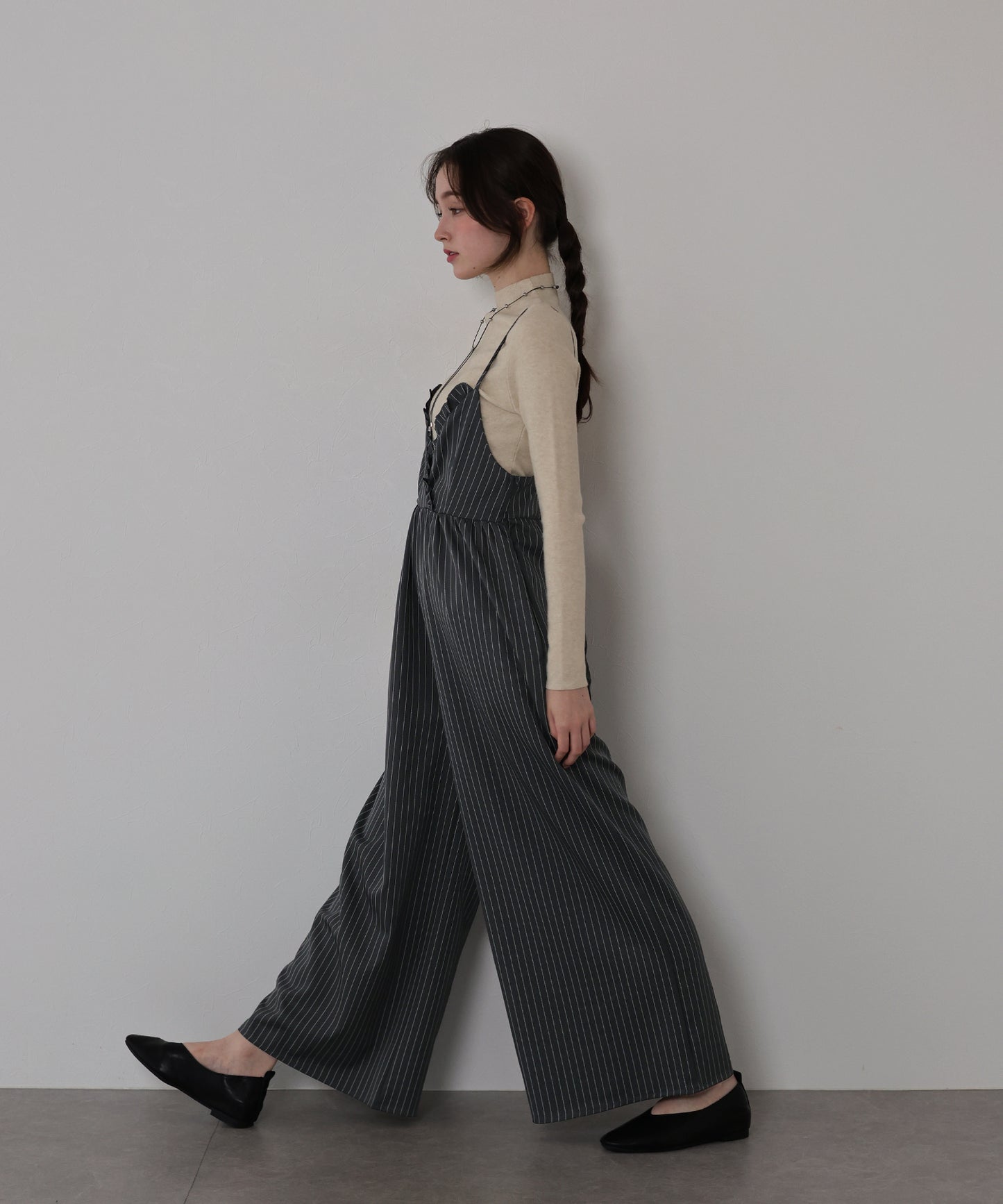 【TIME SALE】[ J by blue ]ピンストライプフリルサロペット