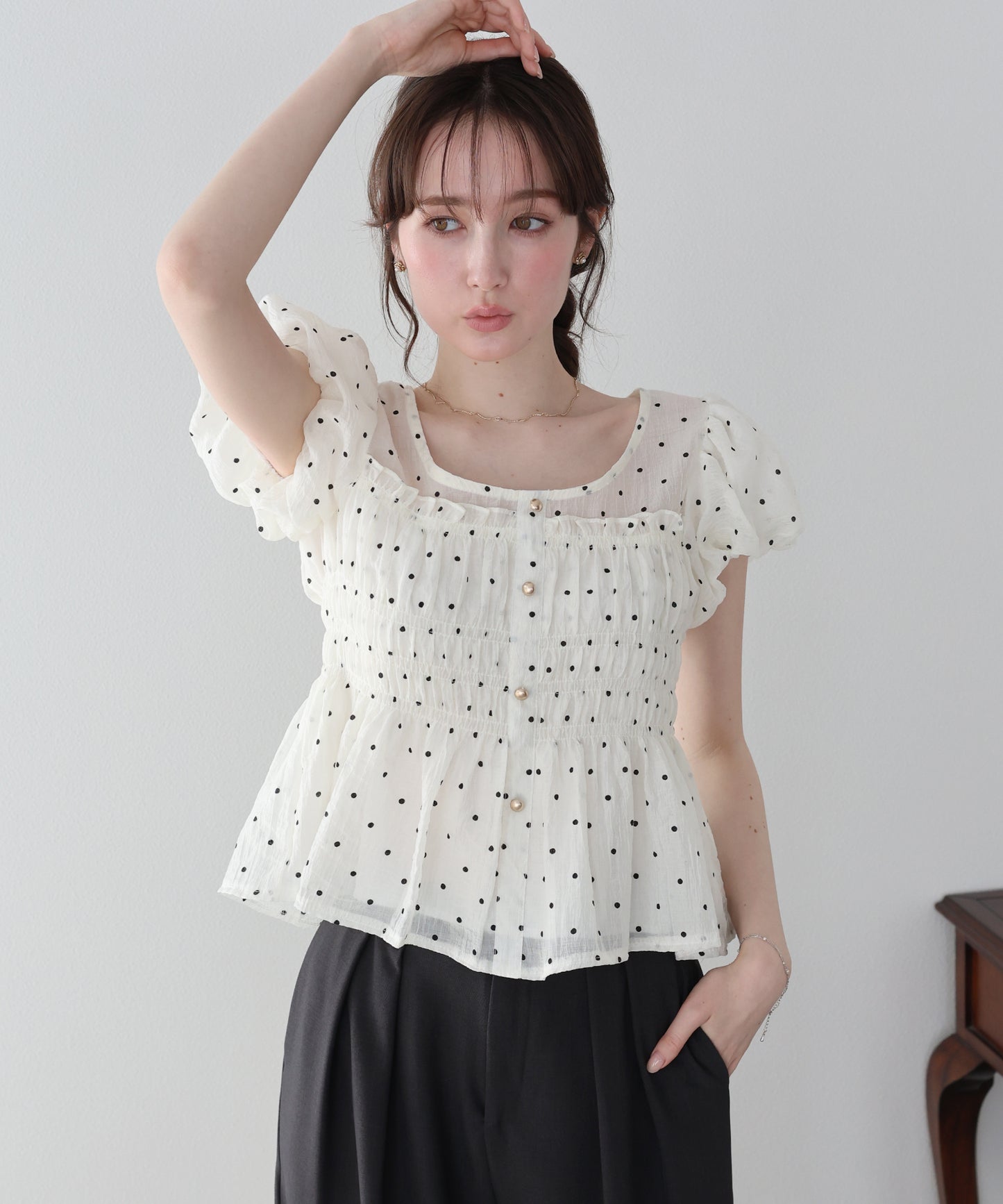 【早割5％OFF】ドットシャーリングブラウス【ネコポス】