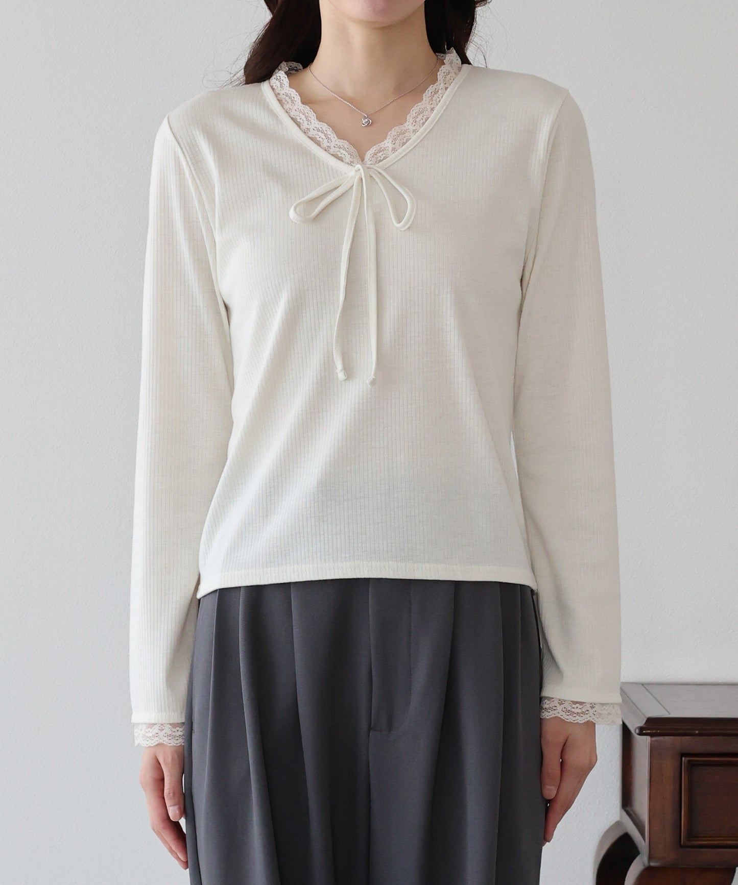 【早割5％OFF】レースドッキングリブカットソー【ネコポス】