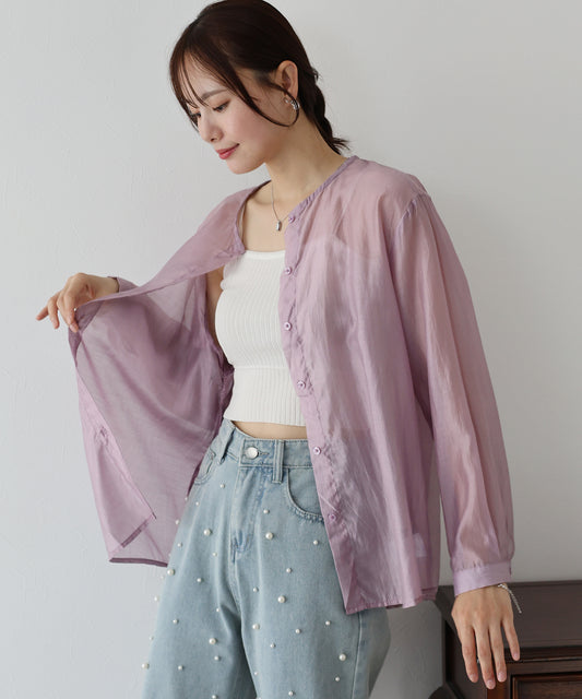 【SALE】ノーカラーシアーシャツ【ネコポス】