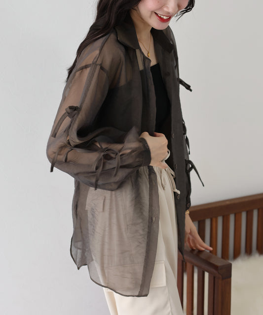 【SALE】袖リボンシアーシャツ【ネコポス】