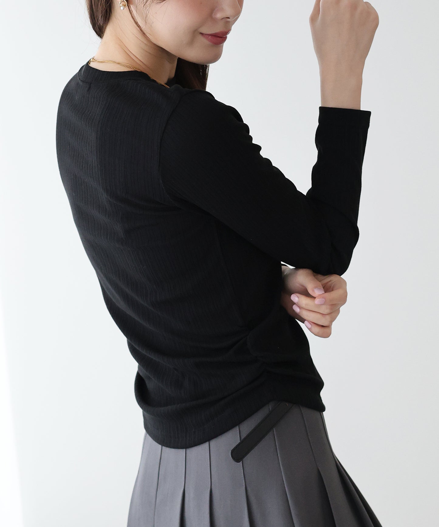 サイドギャザーシアーリブカットソー【ネコポス】