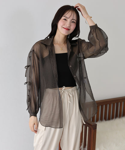 【SALE】袖リボンシアーシャツ【ネコポス】