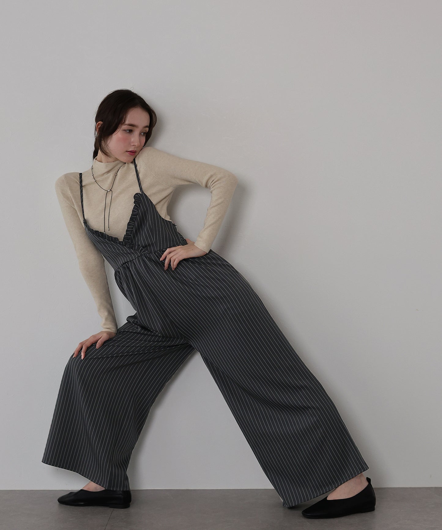 【TIME SALE】[ J by blue ]ピンストライプフリルサロペット