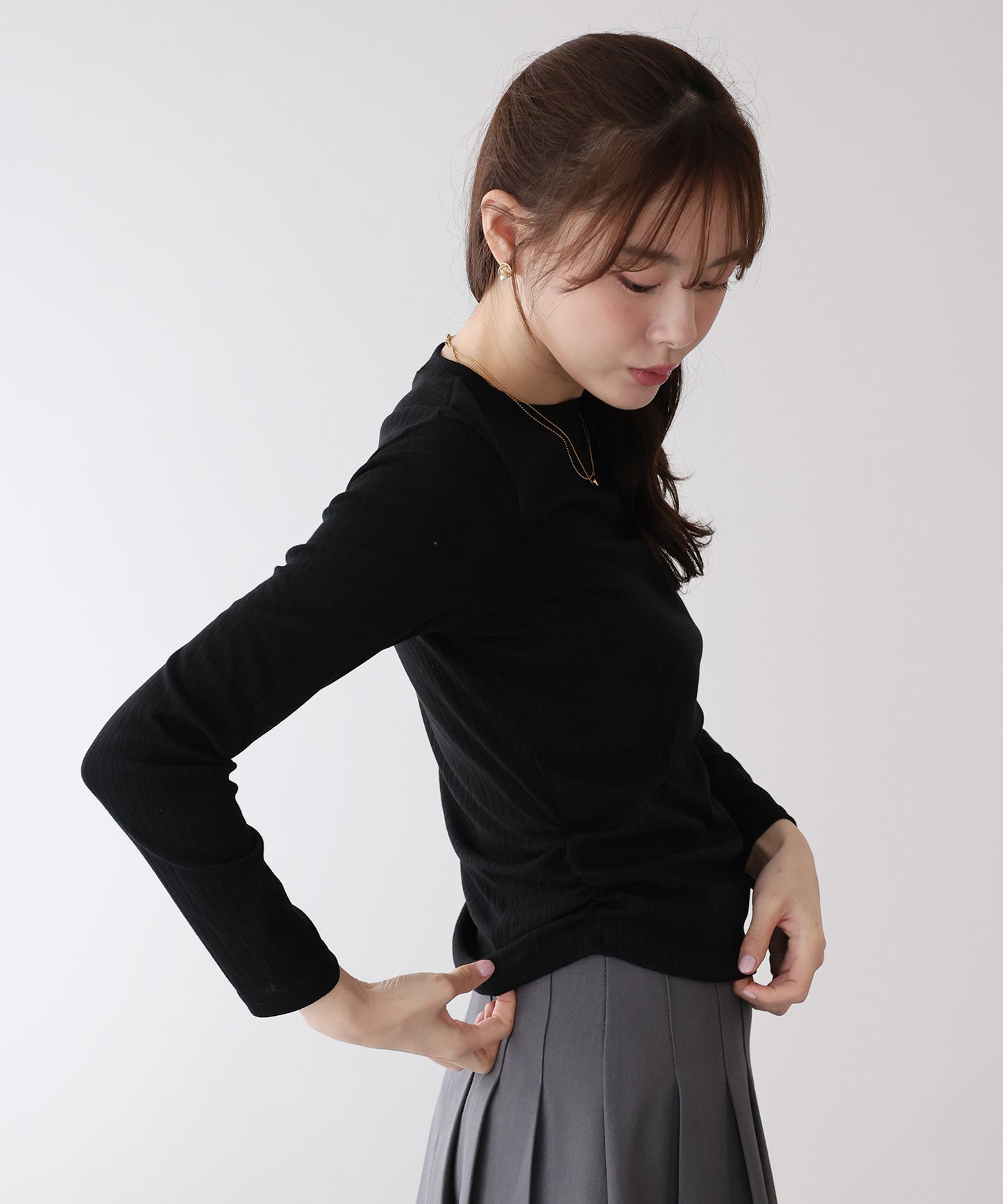 サイドギャザーシアーリブカットソー【ネコポス】