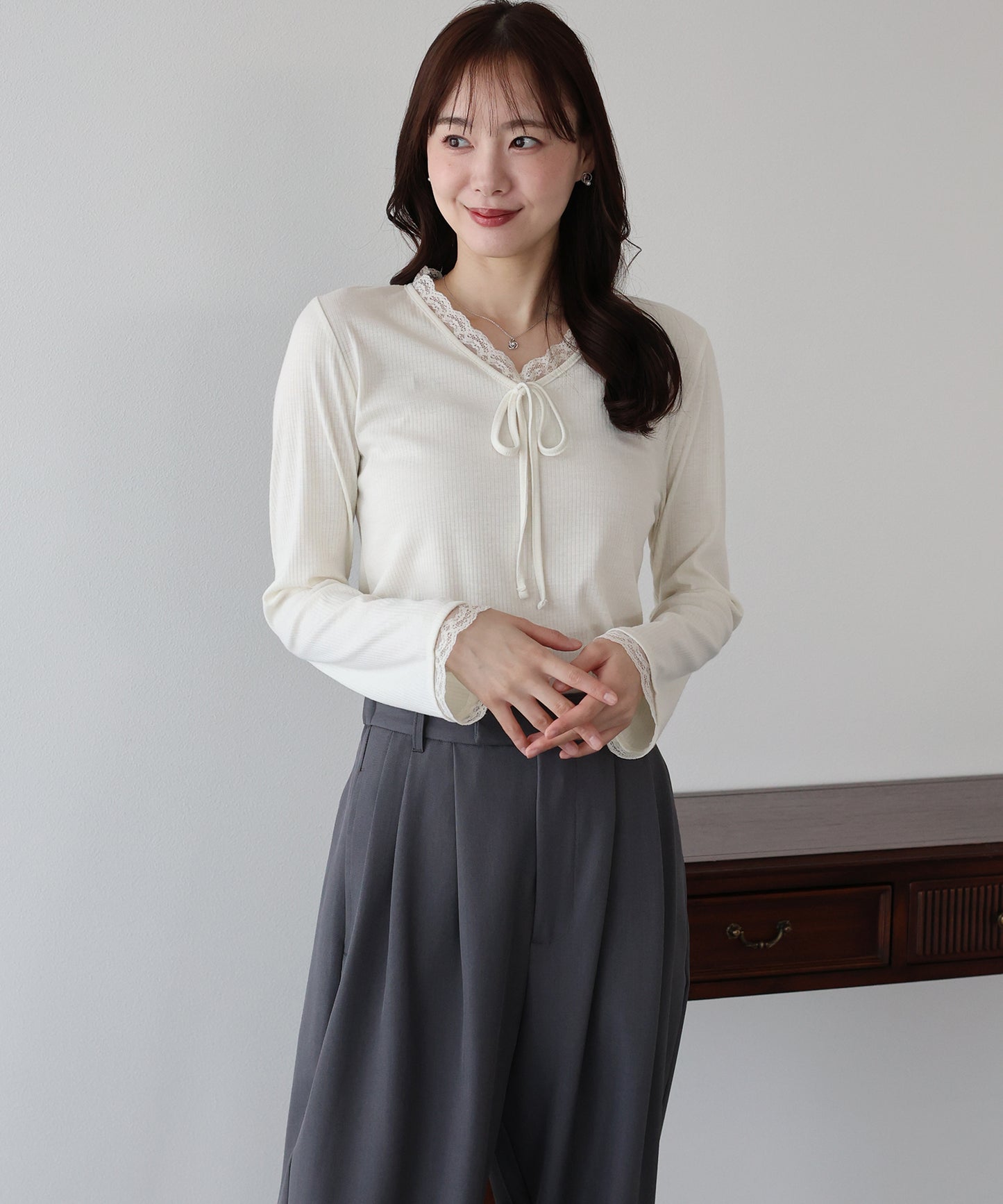 【早割5％OFF】レースドッキングリブカットソー【ネコポス】
