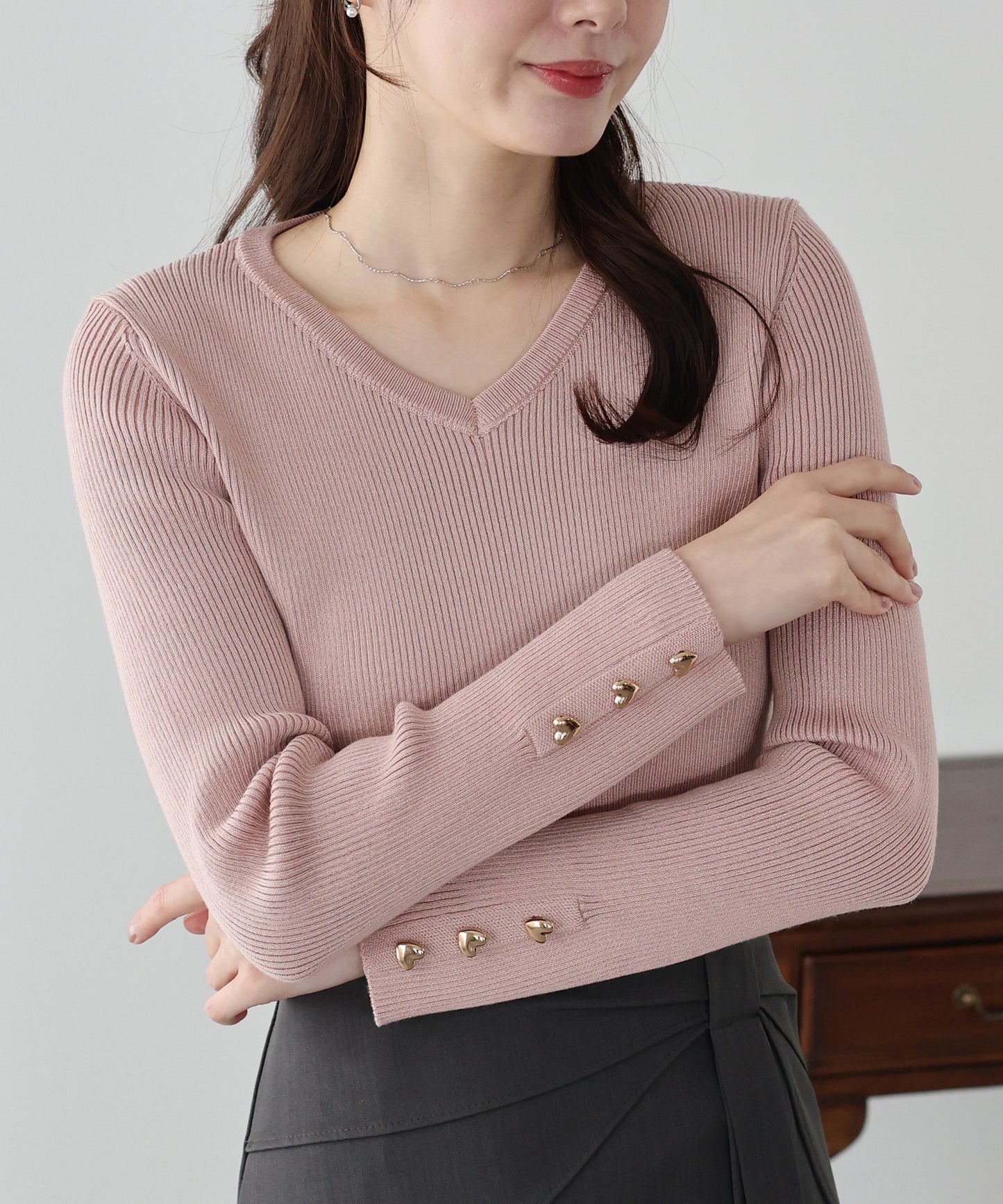 ハートボタンニット