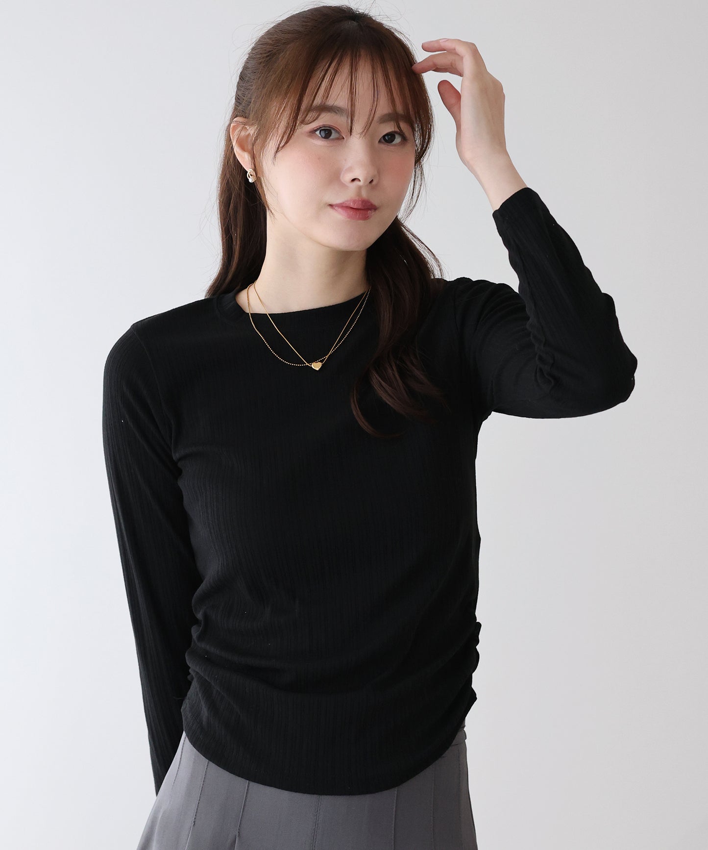 サイドギャザーシアーリブカットソー【ネコポス】