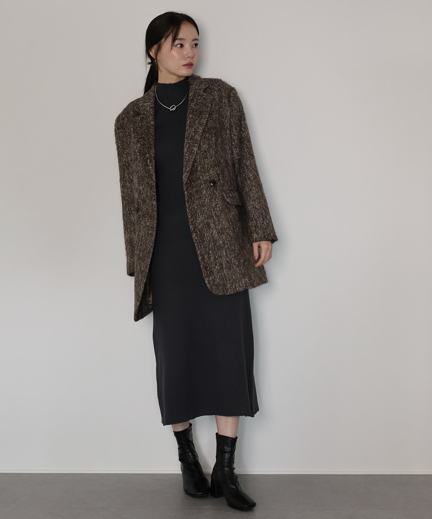 【早割5％OFF】シャギーベスト＆ニットワンピースセットアップ