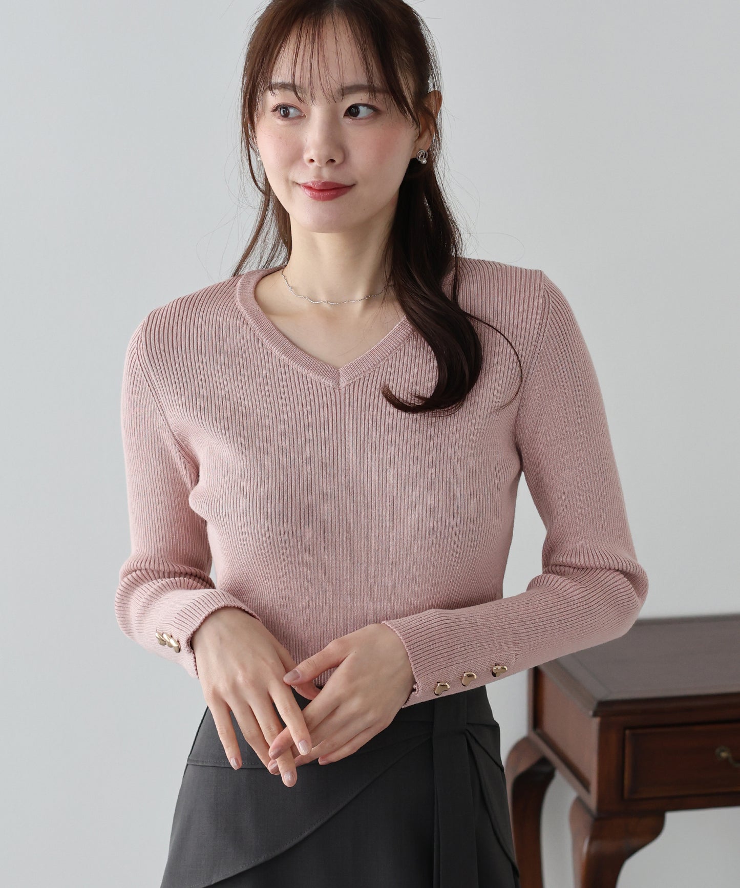 ハートボタンニット