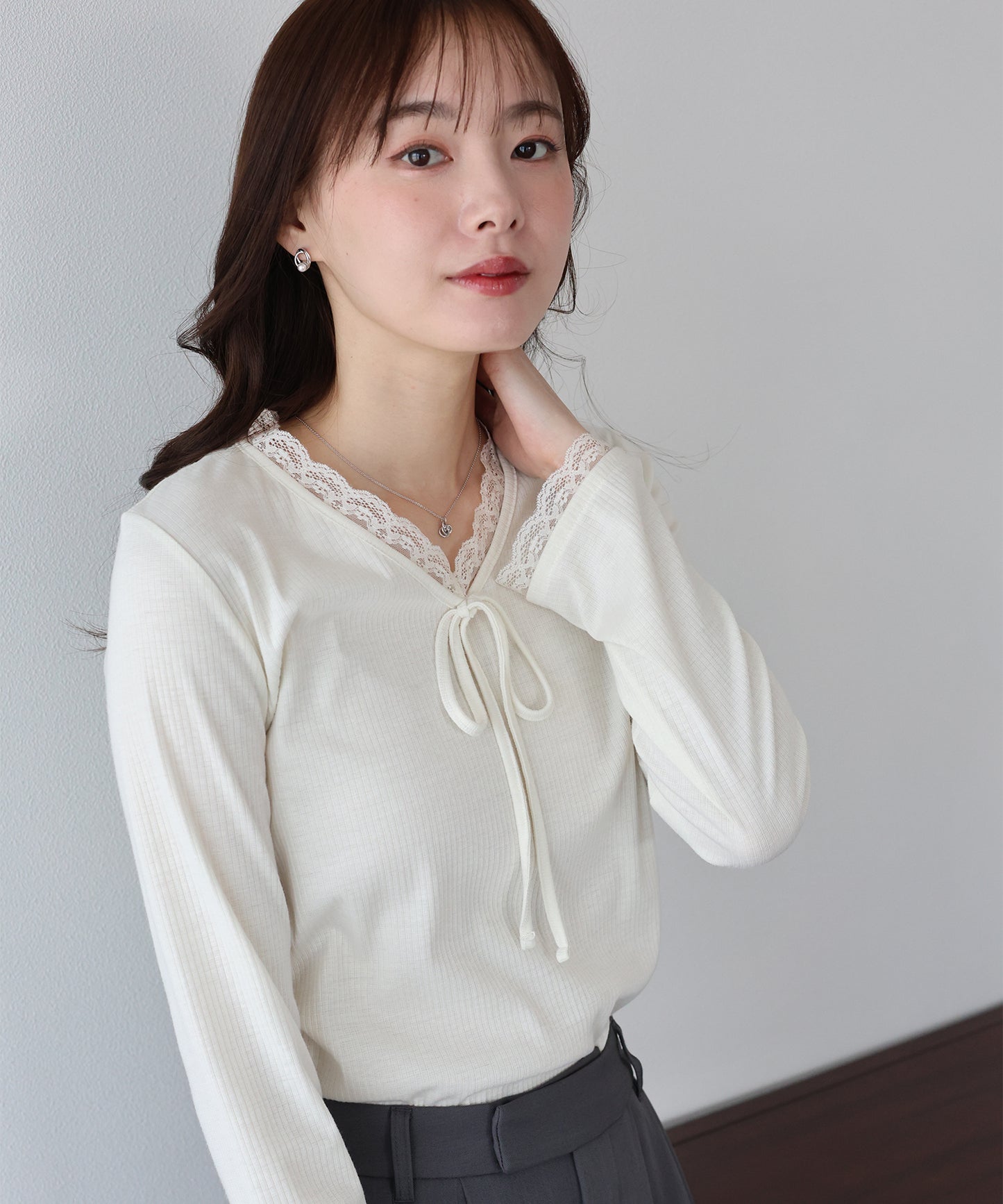 【早割5％OFF】レースドッキングリブカットソー【ネコポス】
