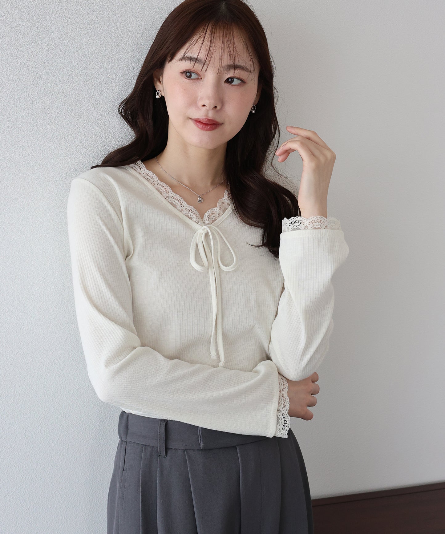 【早割5％OFF】レースドッキングリブカットソー【ネコポス】