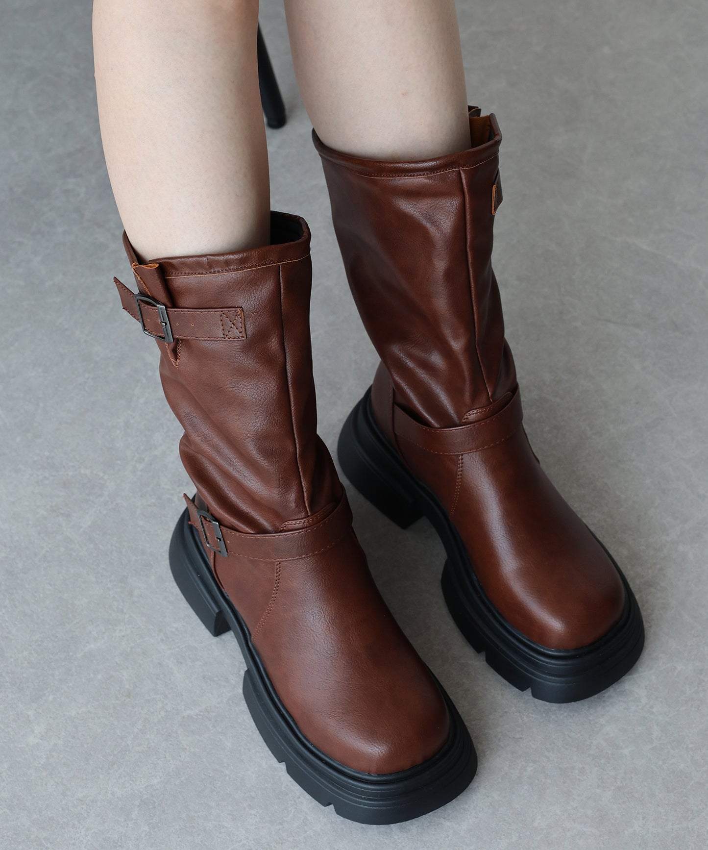 【早割5％OFF】サイドベルトミドルブーツ