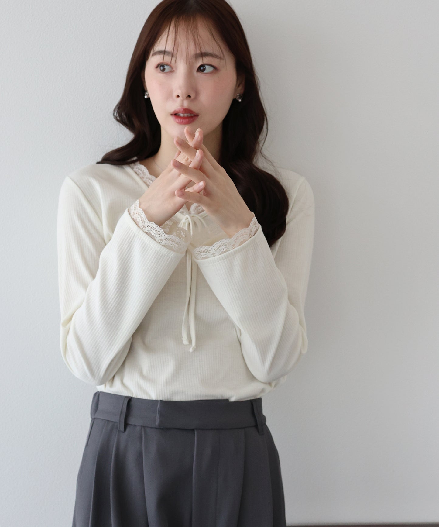 【早割5％OFF】レースドッキングリブカットソー【ネコポス】