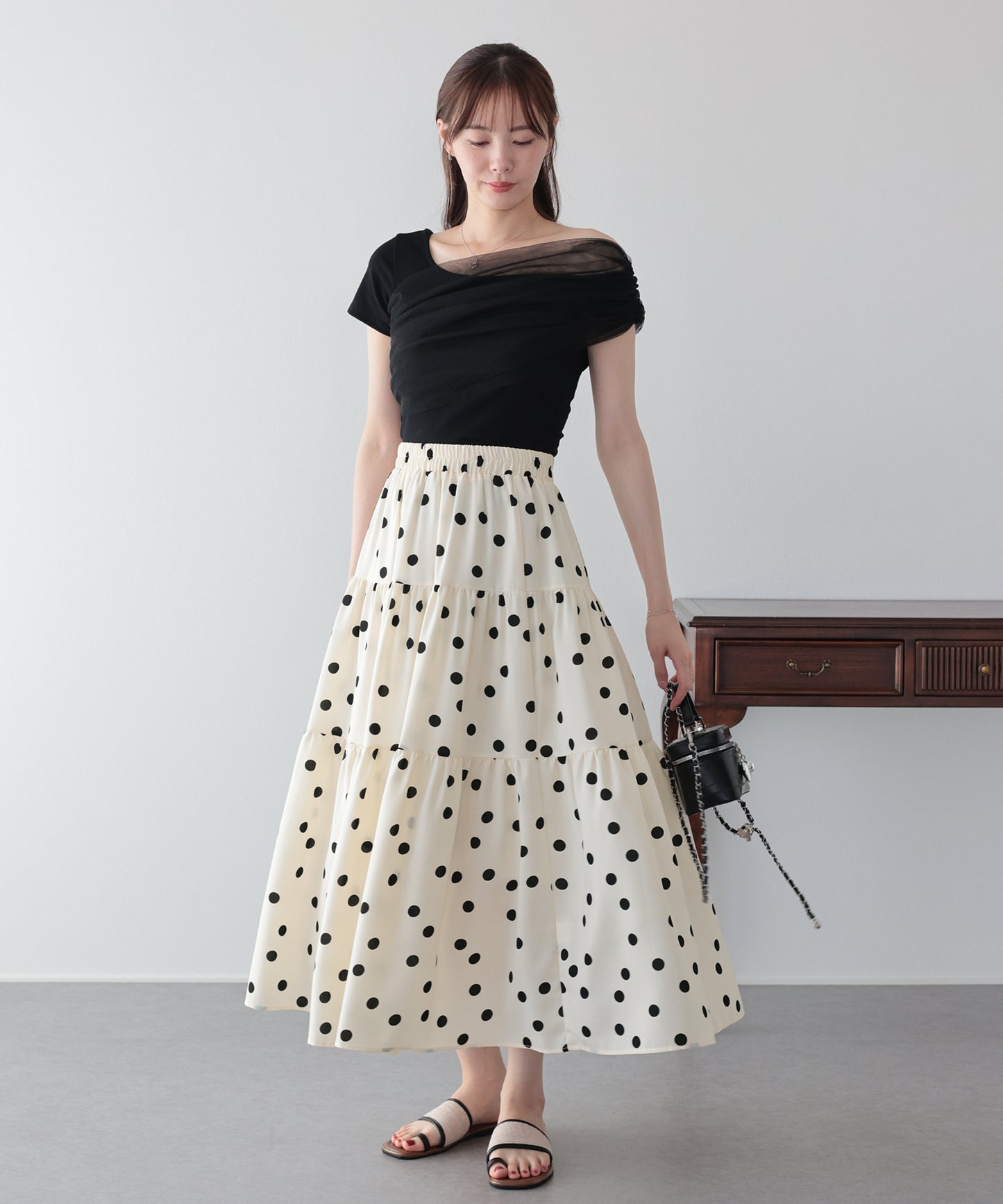 【早割5％OFF】ドットティアードスカート