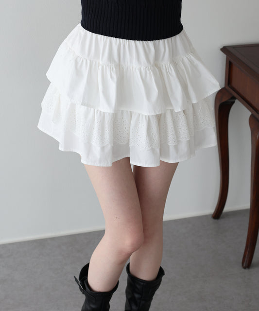 【早割5％OFF】コットンレースフリルミニスカート