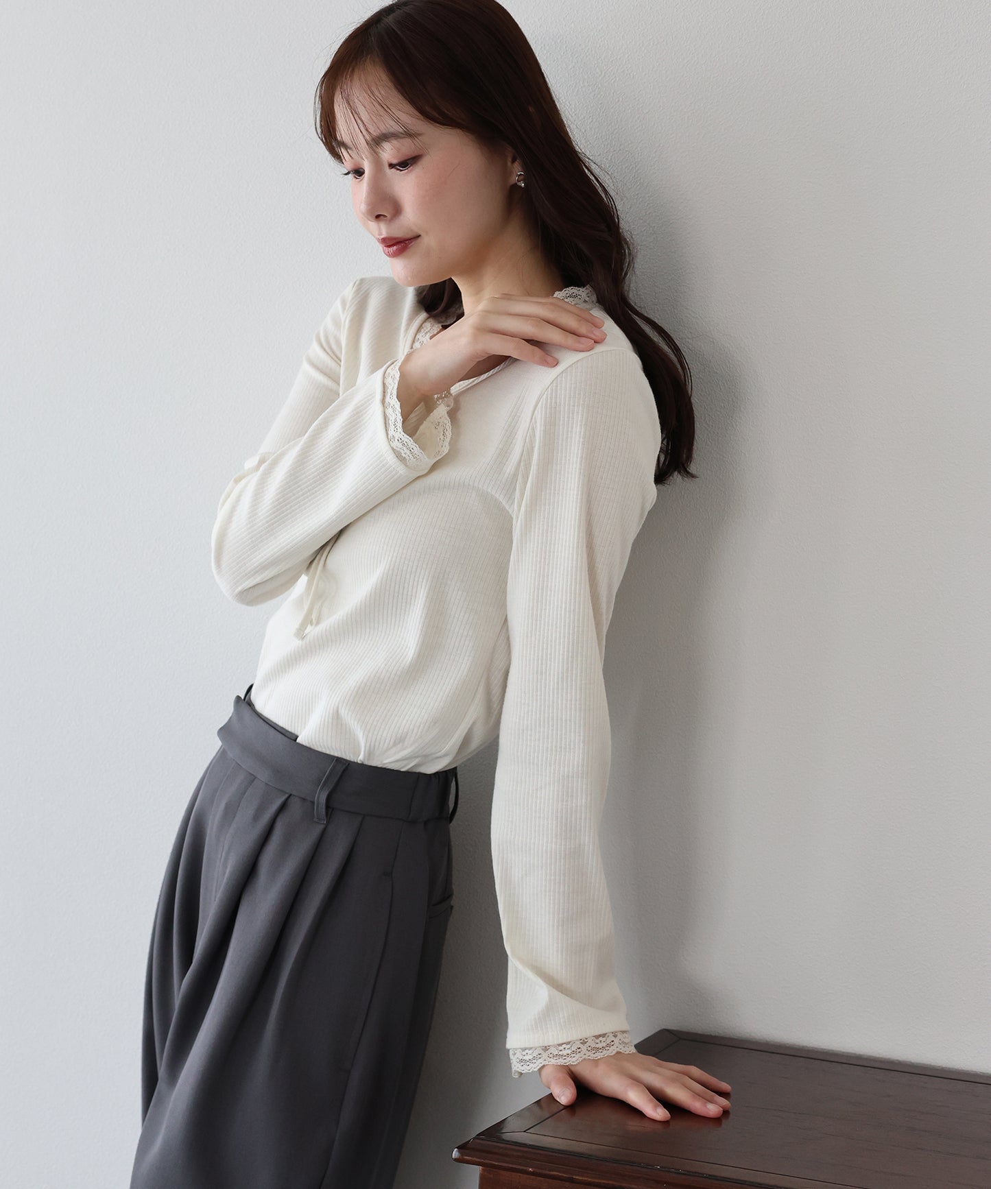 【早割5％OFF】レースドッキングリブカットソー【ネコポス】