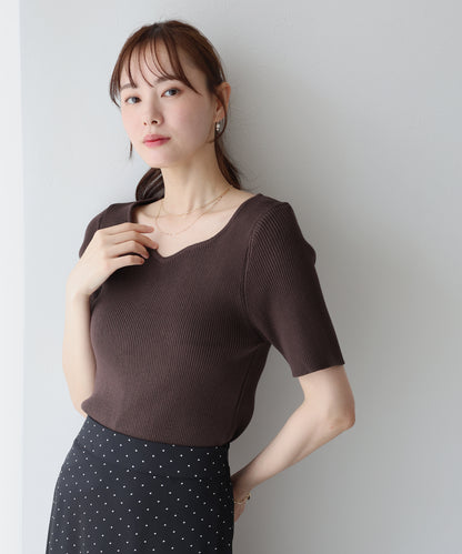 【TIME SALE】ハートネックリブニット