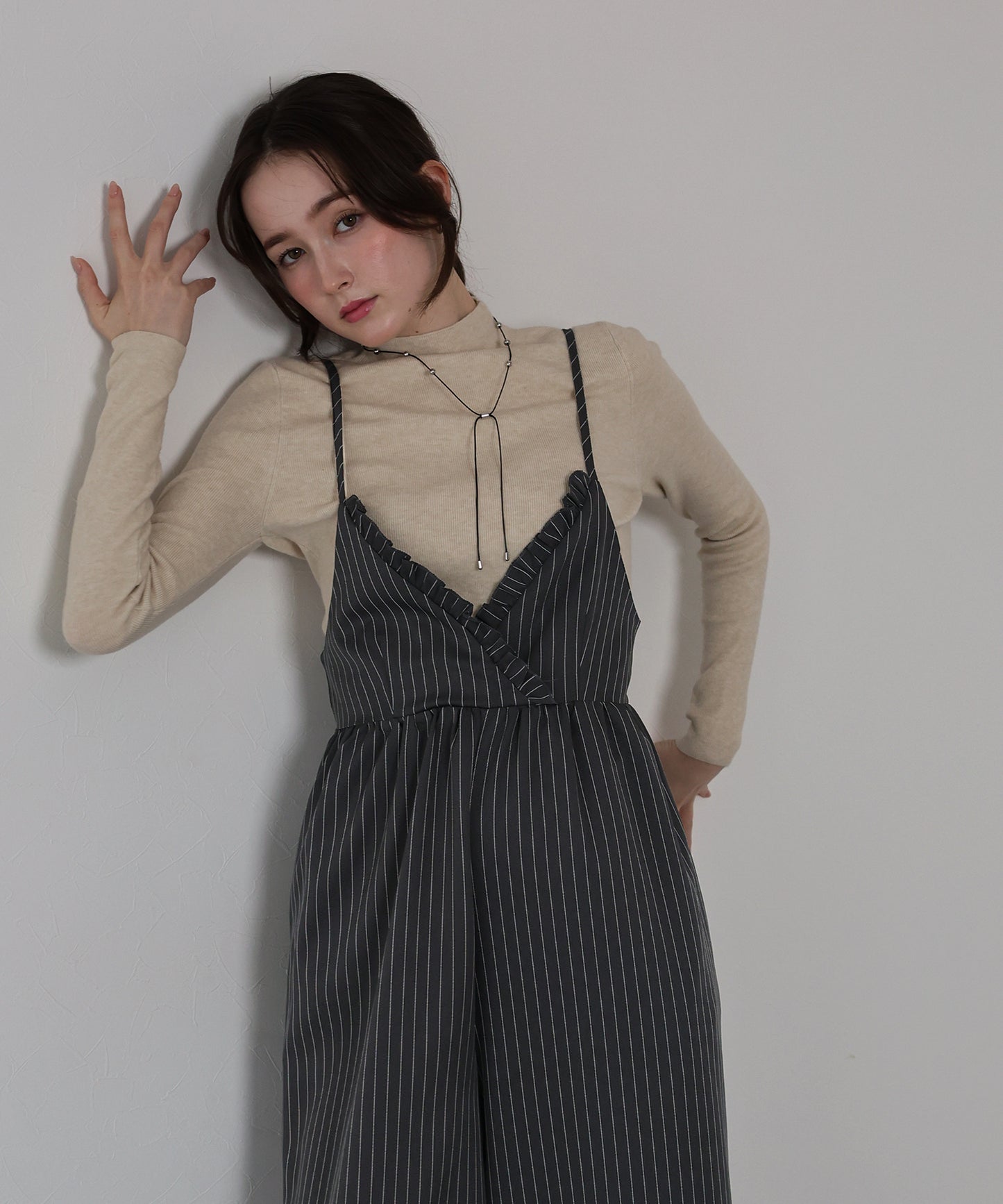 【TIME SALE】[ J by blue ]ピンストライプフリルサロペット