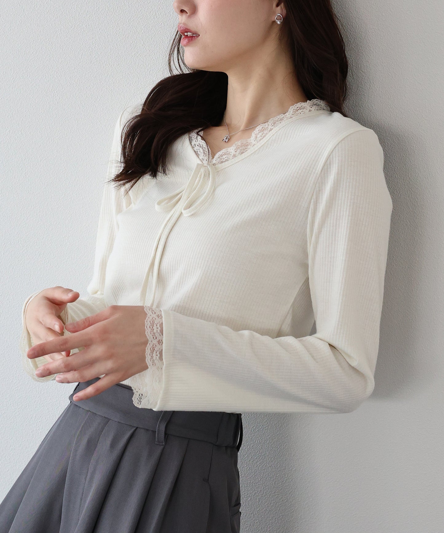 【早割5％OFF】レースドッキングリブカットソー【ネコポス】