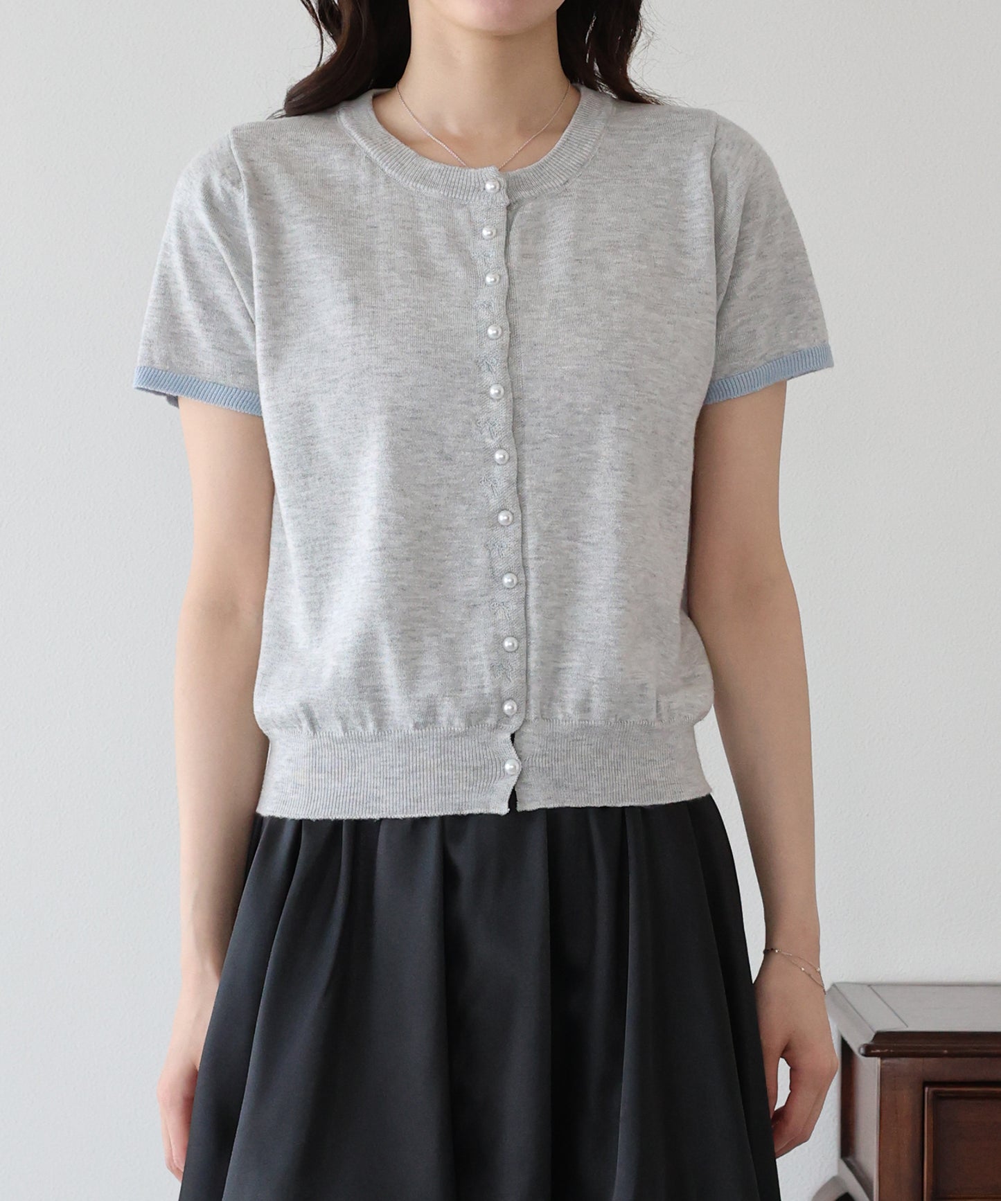 【早割5％OFF】リボン刺繍バイカラーカーディガン