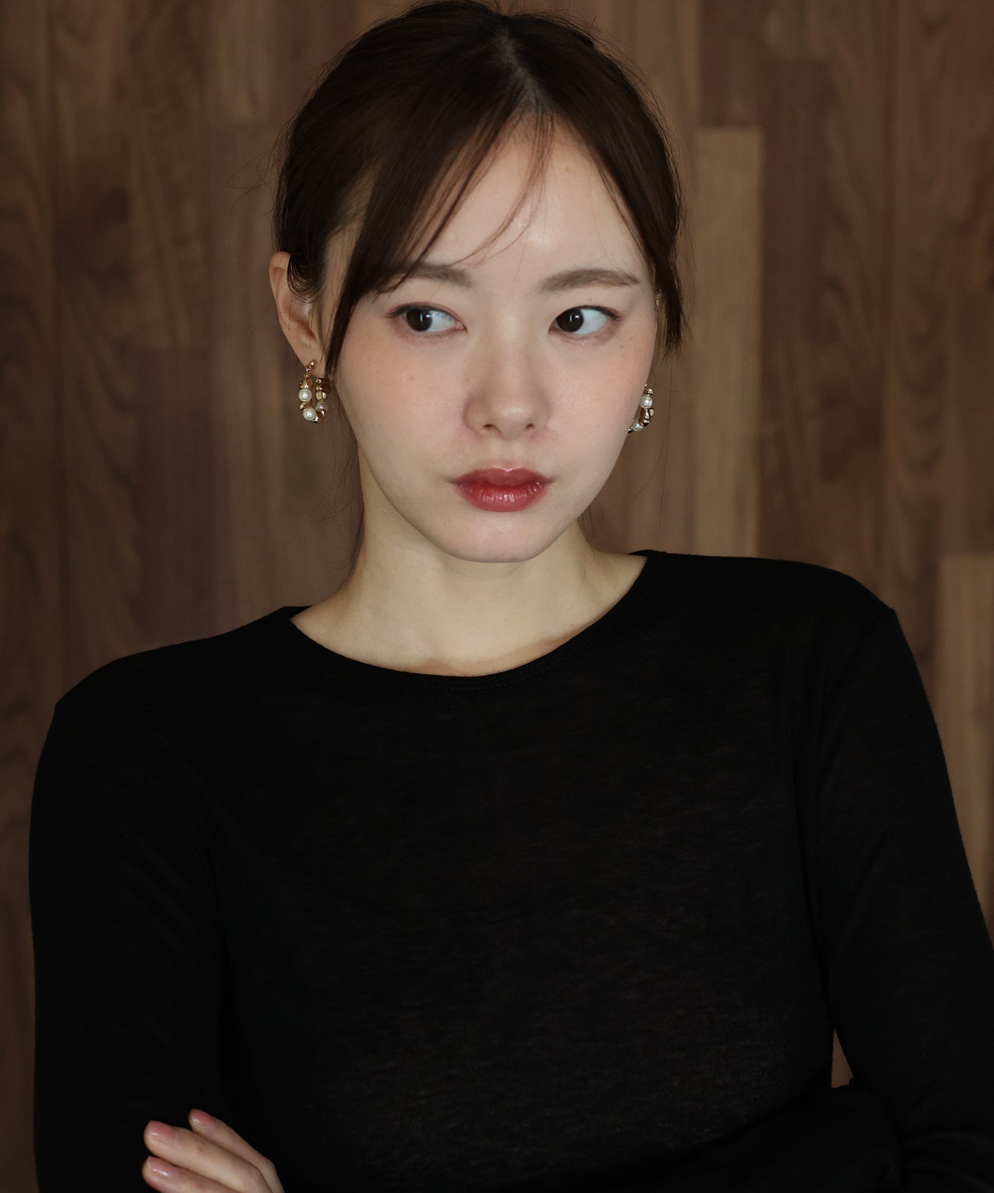 ニュアンスメタル&パールフープピアス / ニッケルフリー